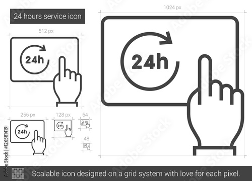 Twenty four hours service line icon.