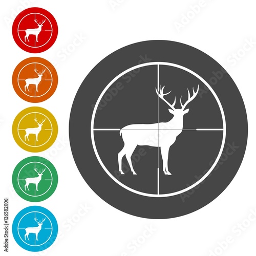 Hunting Season with Deer in gun sight icons set 