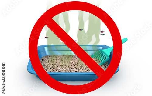 Cat Litter Box in Prohibited sign, 3d illustration