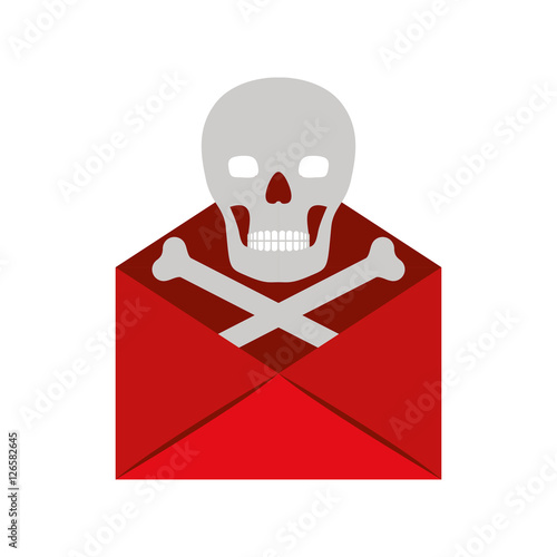 red envelope with skull with crossbones icon over white background. danger symbol. vector illustration