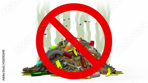 Garbage Dump in Prohibited sign, 3d illustration