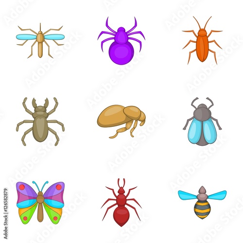 Types of insects icons set. Cartoon illustration of 9 types of insects vector icons for web © ylivdesign