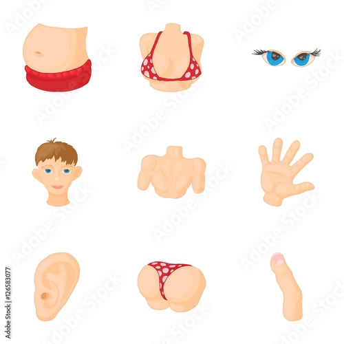 Body icons set. Cartoon illustration of 9 body vector icons for web