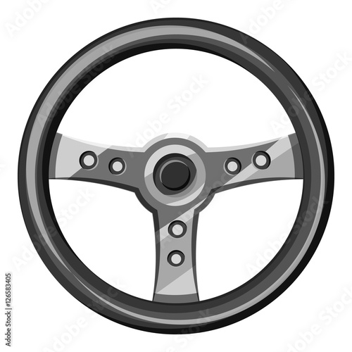 Steering wheel icon. Gray monochrome illustration of car steering wheel vector icon for web design