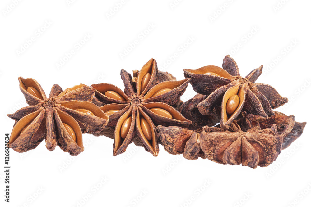 Stars of dried anise (Illicium verum) isolated on white background Stars of dried anise (Illicium verum) isolated on white background