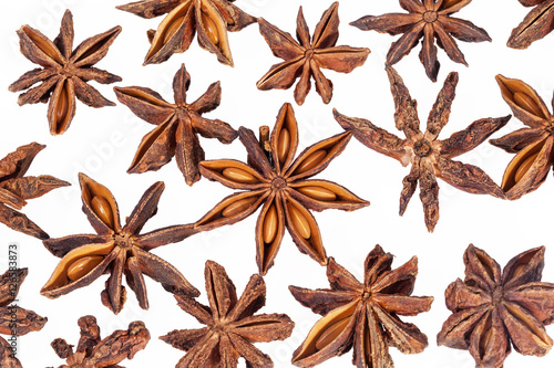 Stars of dried anise (Illicium verum) isolated on white background