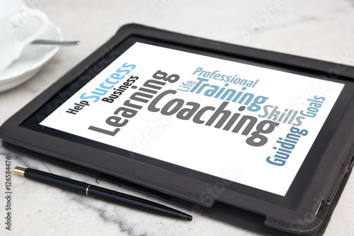 tablet with personal coaching word cloud