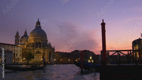 famous venice city santa maria della salute basilica grand canal sunset panorama 4k italy
