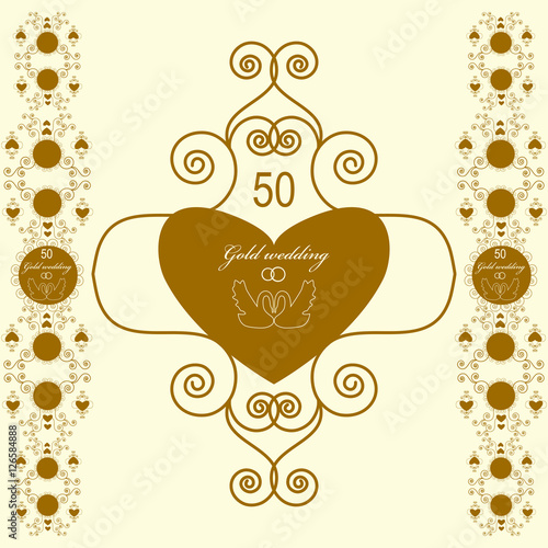 Decorative frame, gold wedding invitation.