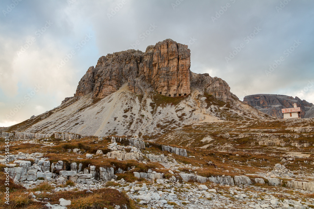 Tre Cime di Lavaredo in beautiful surroundings in the Dolomites in Italy, Europe (Drei Zinnen)