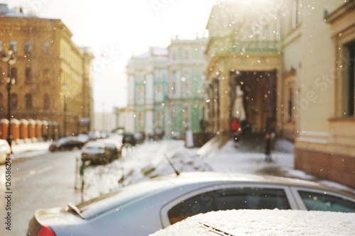 Abstract blurred background of the St. Petersburg center during a snowfall © raisondtre