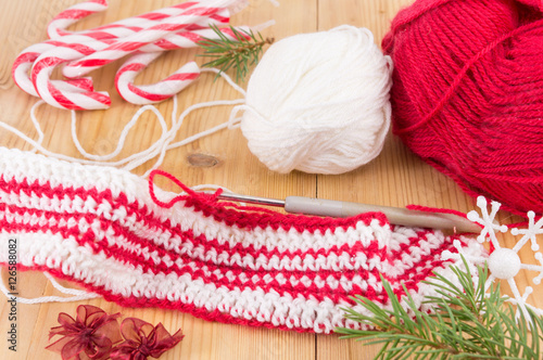 Crocheting winter red and white sweater