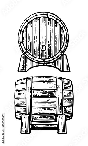 Wooden barrel set engraving vector illustration