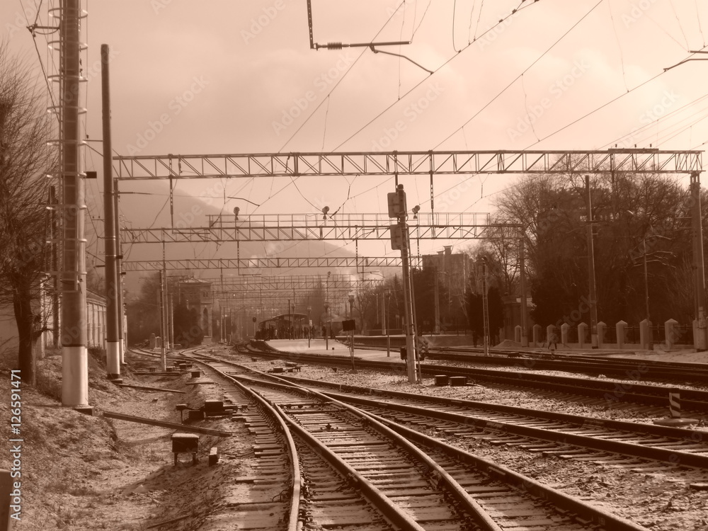 Railroad tracks at the train station