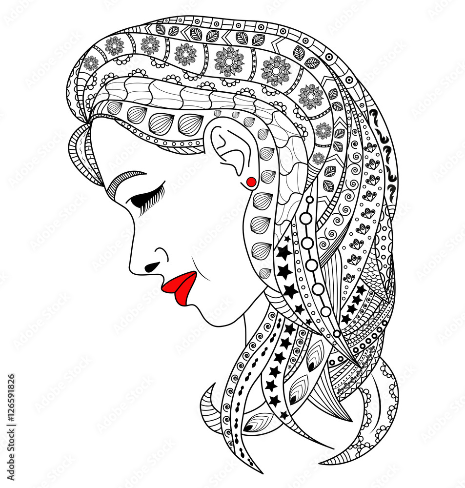 Vector illustration of a beautiful doodle girl portrait Stock Vector ...