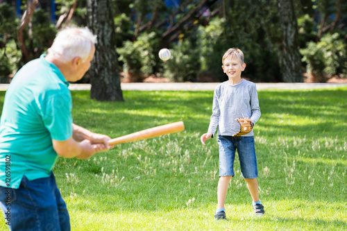 Photography Grandson And Grandfather Playing Baseball