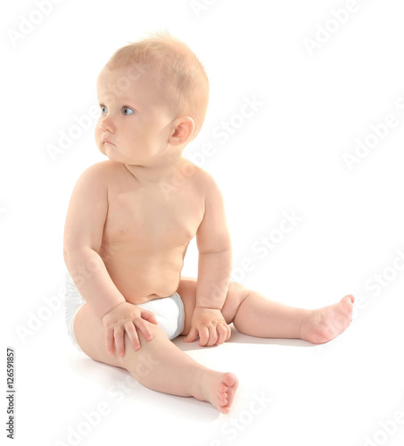 Adorable little baby on whi...