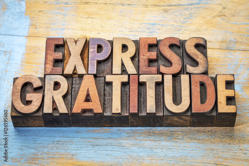 express gratitude word abstract in wood type
