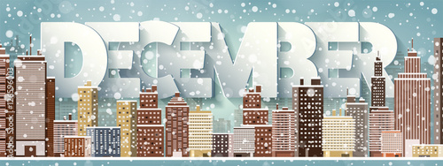 December month,winter cityscape.City silhouettes.Town skyline. Panorama. Midtown houses.New year,christmas.Holidays in January February.