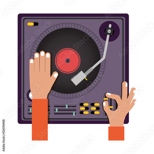 mixer turntable music device icon over white background. disc jockey design. vector illustration