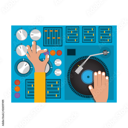 mixer turntable music device icon over white background. disc jockey design. vector illustration