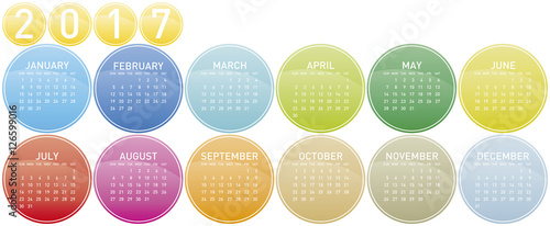 Colorful Calendar for year 2017 in a circles theme, in vector format