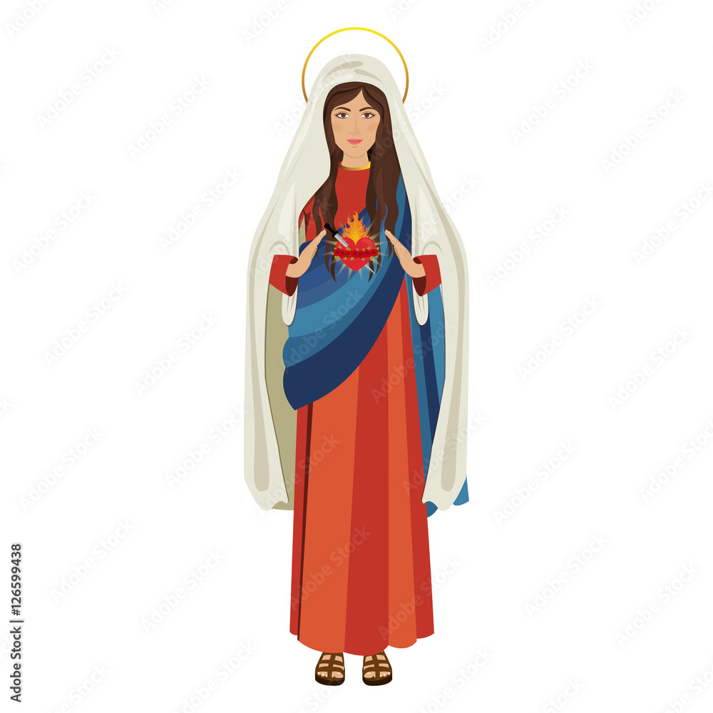 cartoon virgin mary icon over white background. religious symbol. colorful design. vector illustration