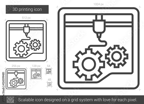 Three D printing line icon.