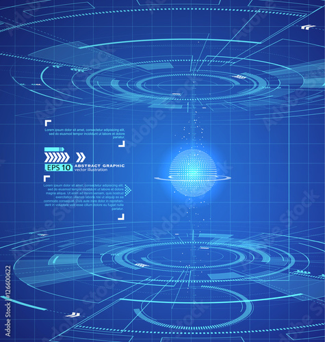 Three-dimensional interface technology, science fiction scene.