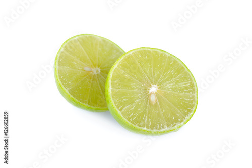 half cut lime with seed on white background