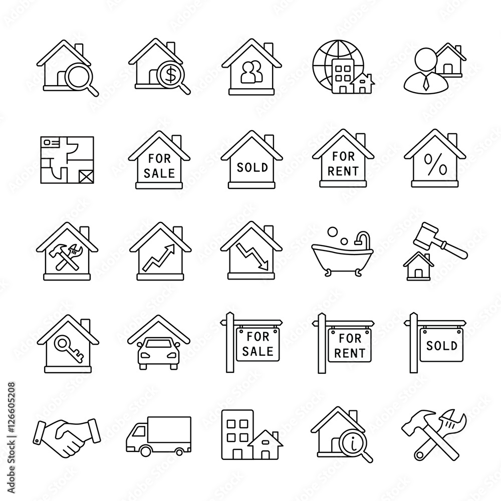 Fototapeta premium Real Estate outlines vector icons