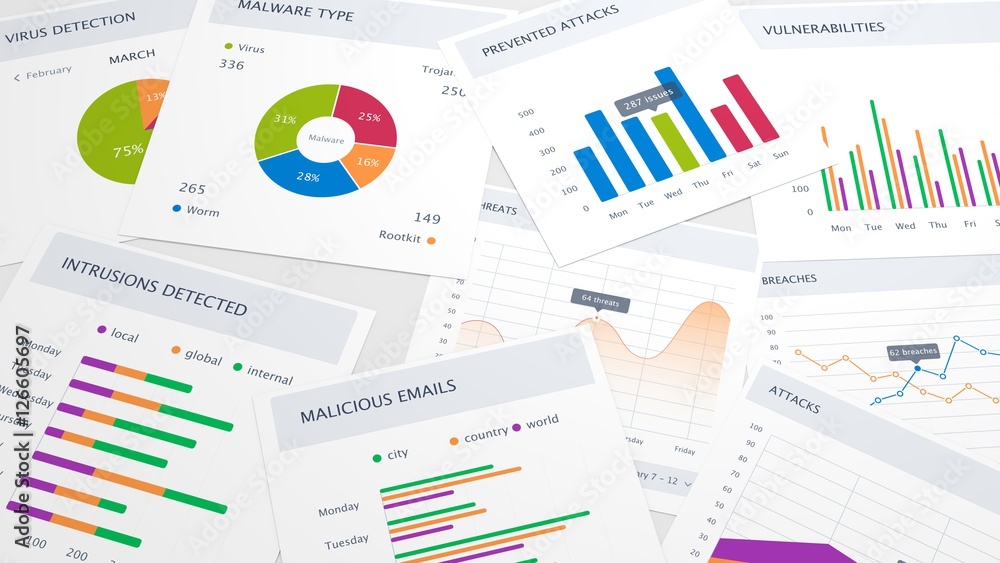 Cybersecurity background with charts and statisctics Cybersecurity background with charts and statisctics