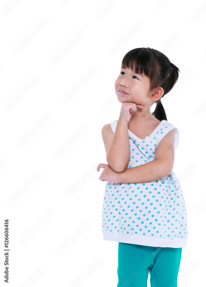 Asian girl thinking and smiling. Isolated on white background Asian girl thinking and smiling. Isolated on white background