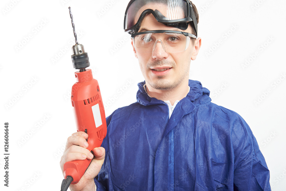 worker with drill worker with drill