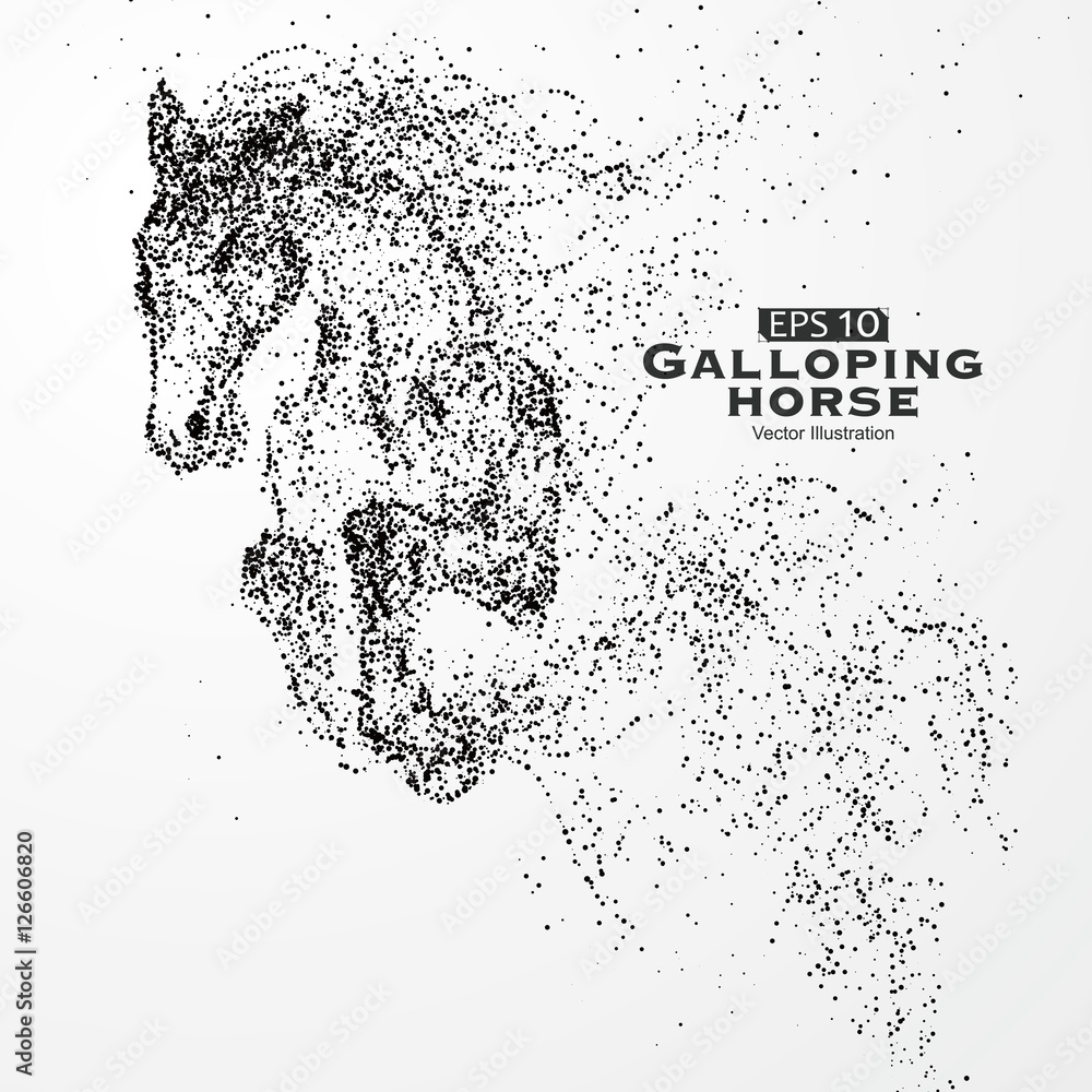 Galloping horse,Many particles,sketch,vector illustration,The moral