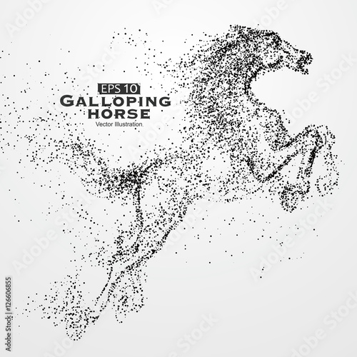 Galloping horse,Many particles,sketch,vector illustration,The moral development and progress.