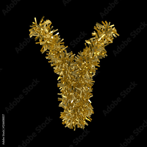 Letter Y made from Gold Christmas Tinsel Isolated on Black - 3D Illustration