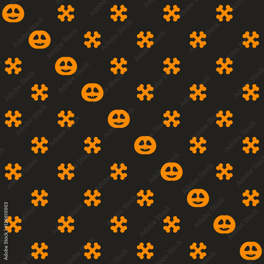 Halloween pattern. Seamless vector background: bones, pumpkins