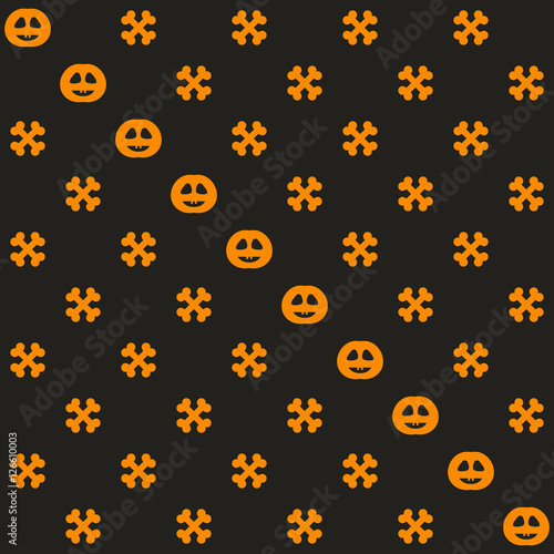 Halloween pattern. Seamless vector background: bones, pumpkins