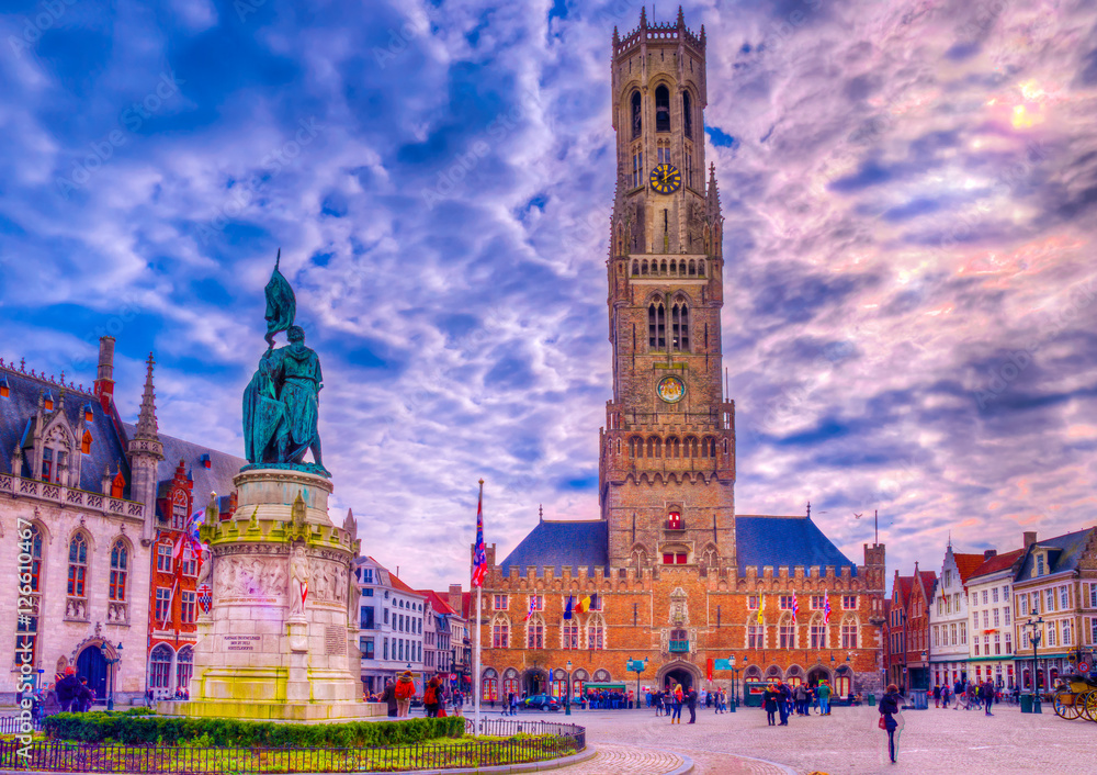 Grote Markt square in medieval city Brugge, Belgium
