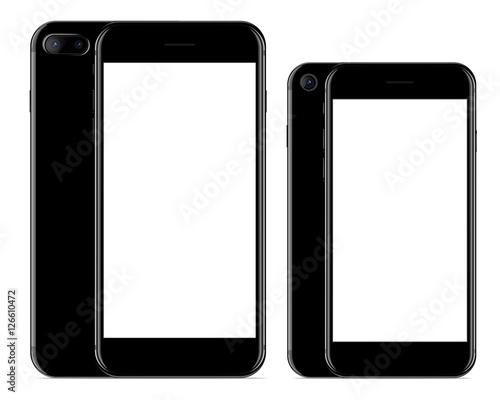 vector drawing, mockup phone front and back black color on white background
