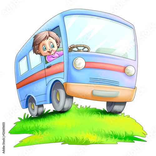Boy drives van