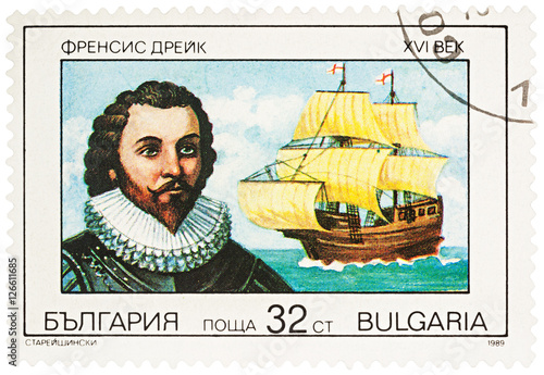 Sir Francis Drake on postage stamp photo