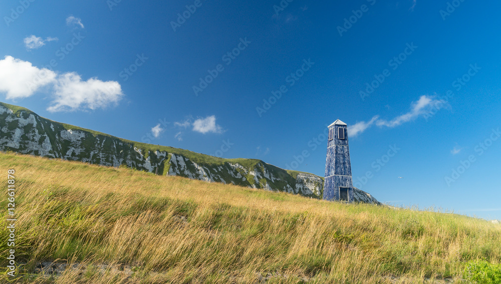 der Samphire Hoe Leucht Turm bei den Klippen von Dover
der Samphire Hoe Leucht Turm bei den Klippen von Dover