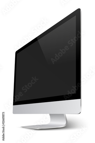 Modern computer monitor display with black screen.