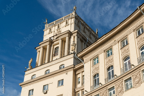 Residential houses Stalinist architecture on Leninsky Prospekt in Moscow, Russia