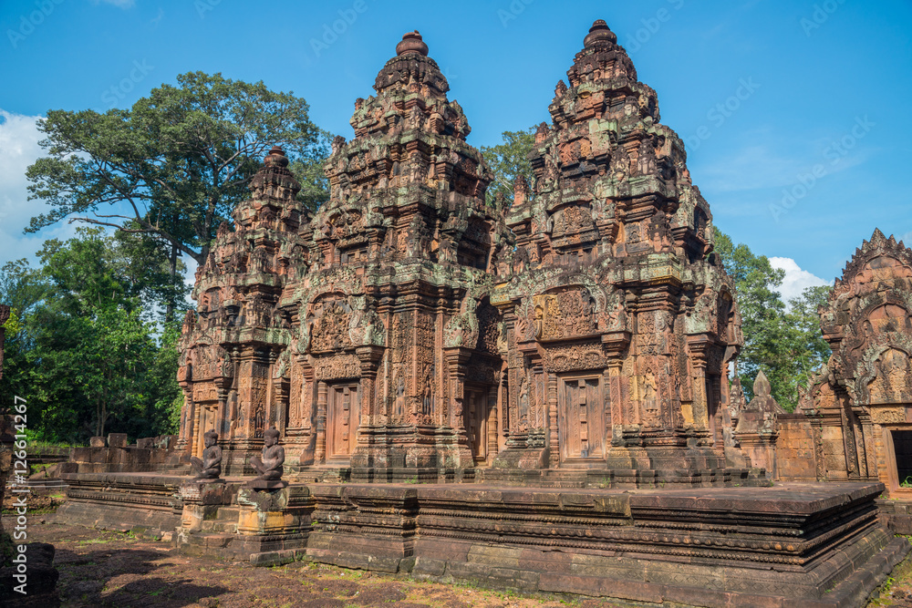 Banteay Srei the gem of Khmer empire this place is the only one temple made by pink sandstone in Siem Reap, Cambodia.