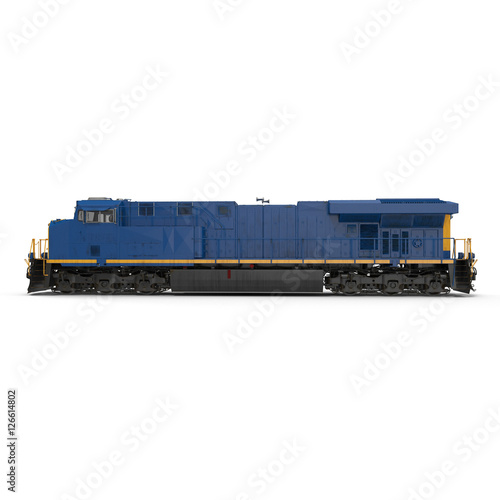 Modern locomotive isolated on white. Side view. 3D illustration