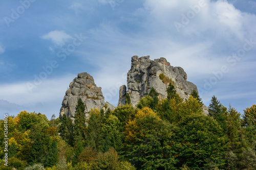 Rock fortification, rock fortress city Tustan. Ukraine.