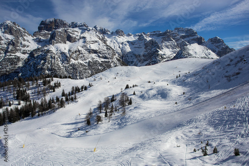 Snowy ski slopes in mountains © Kaspars Grinvalds